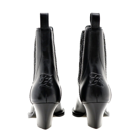 Fendi Ankle Boots Karligraphy Black Leather Booties Size 37 New - Picture 5 of 6